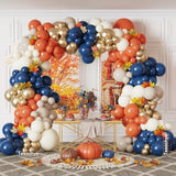 176pcs Fall Balloon Arch Kit Navy Blue Gold Orange White Garland for Party Decorations