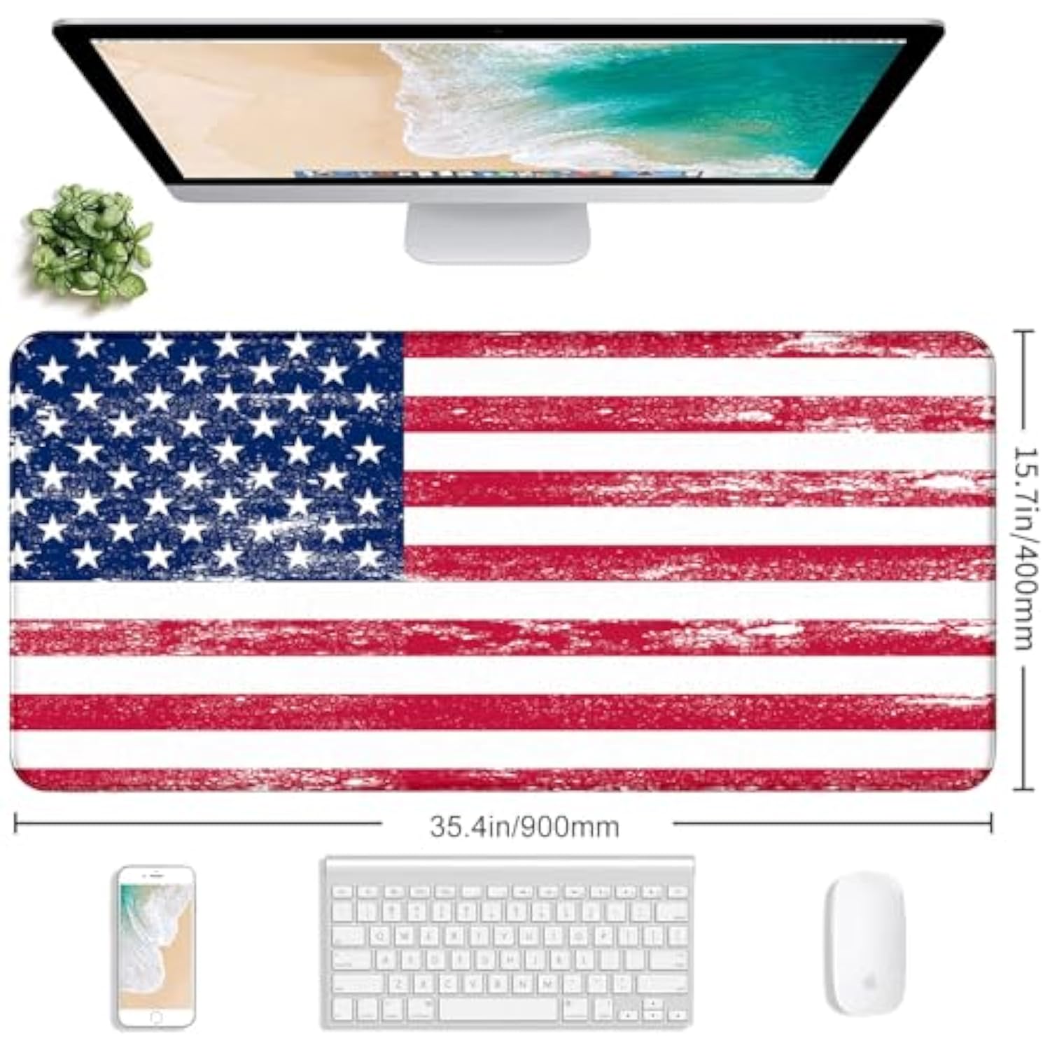 American Flag Xxl Extended Mouse Pad, Patriot Large Laptop Pad, Waterproof, Non Slip, Gaming Office And Home Stitching Edge Table Pad 35.4 X 15.7 X 0.12 Inches