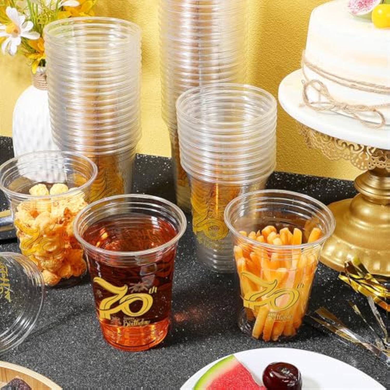 60 Pcs 12 Oz 70Th Birthday Party Plastic Cups Clear Happy Birthday Disposable Plastic Cups Tumblers For Celebrating 70 Years Disposable Party Supplies