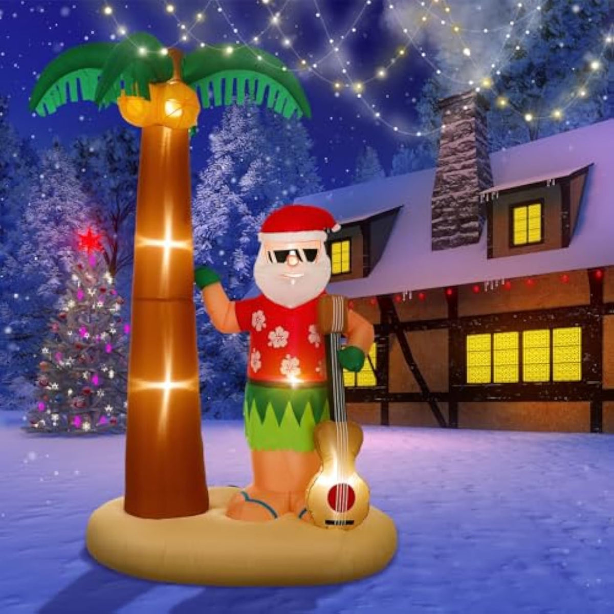8 Ft Tall Christmas Santa Inflatable Outdoor Decorations Hula Santa Claus On Beach Palm Tree Outdoor Xmas Blow Up Yard D