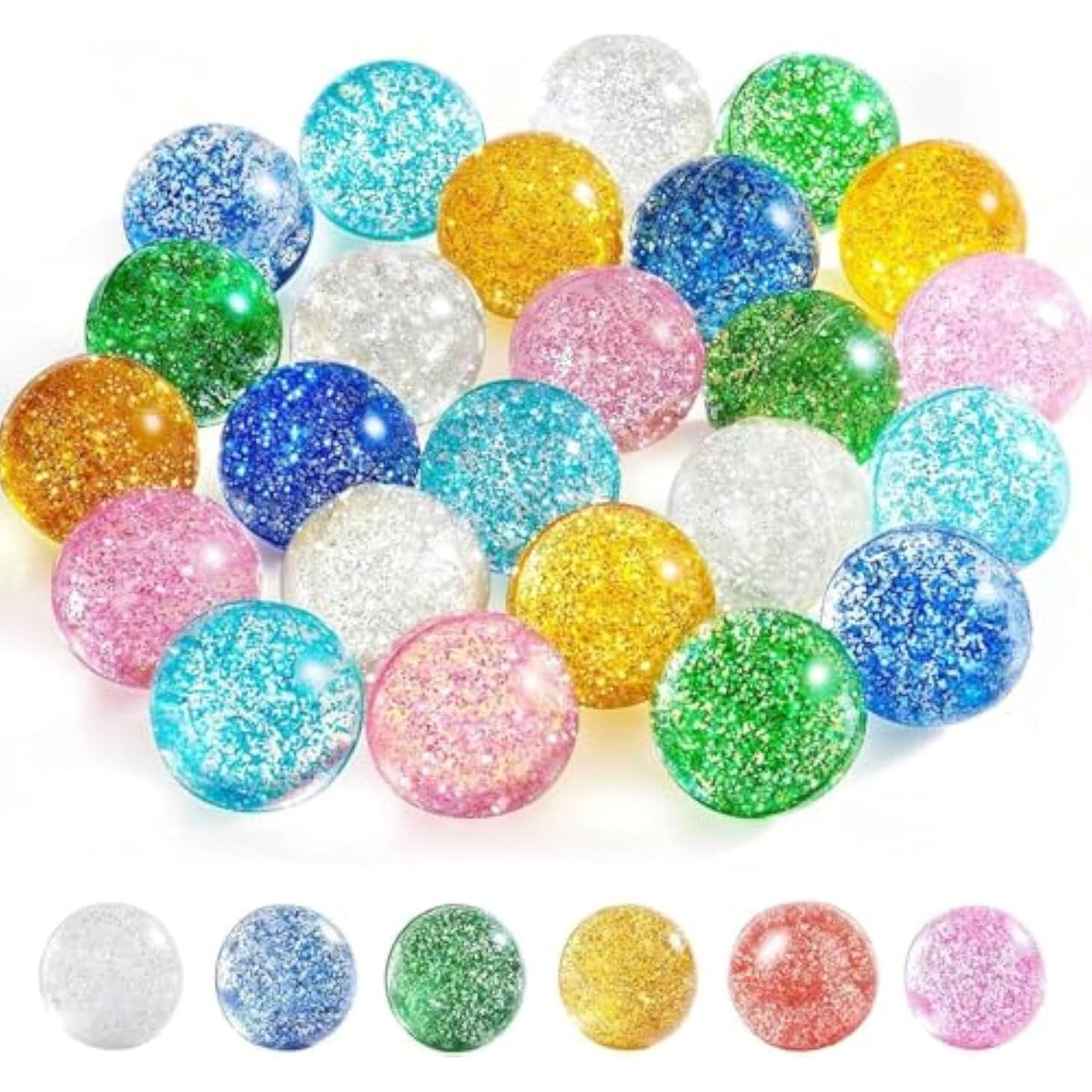 24 Pcs Glitter Bouncy Balls For Kids, 32Mm 6 Colors Rubber Bounce Balls Bulk For Party Favors, Goodie Bag Fillers, Easter Gift Bag Stuffers, Basket Stuffers, Classroom Prizes