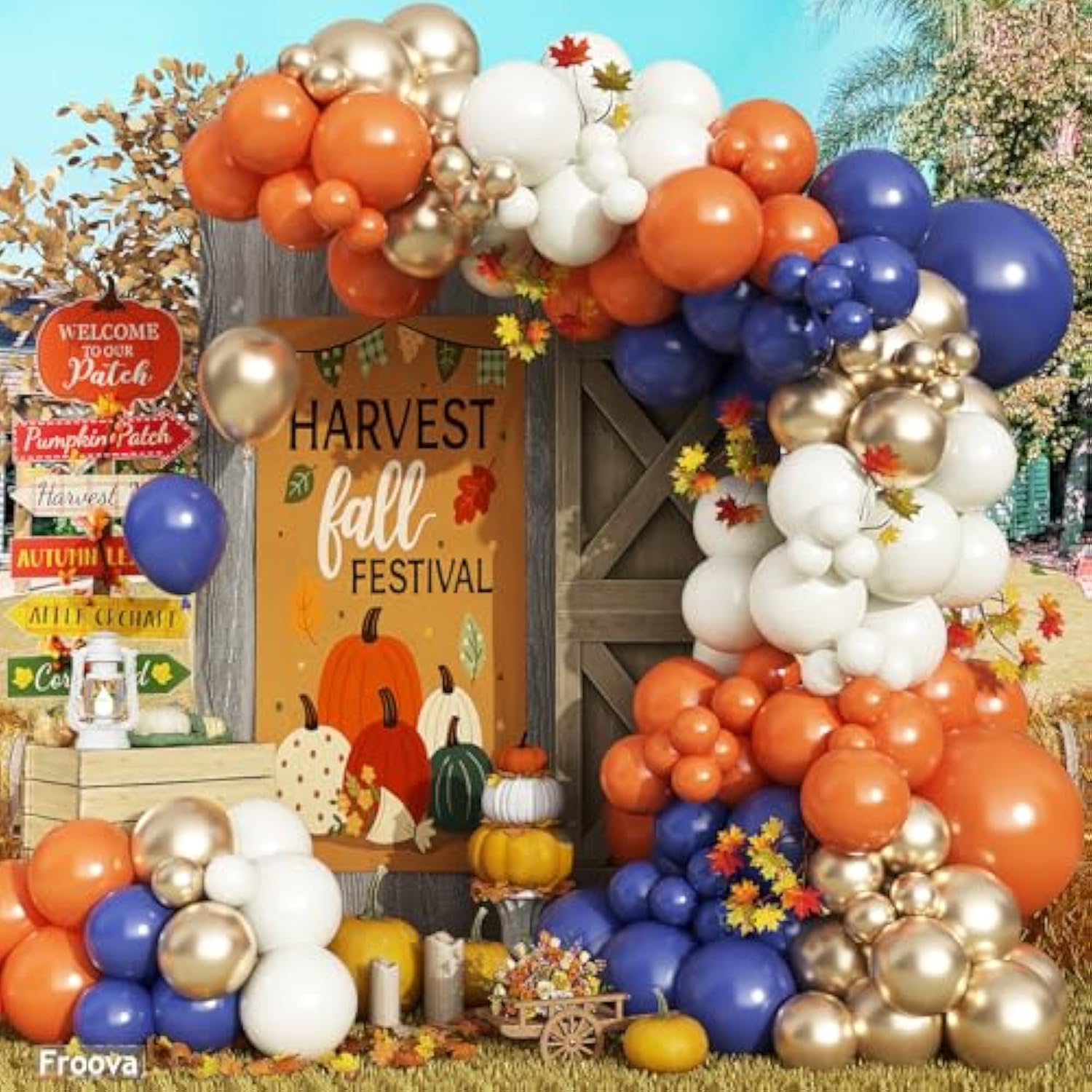 Fall Balloon Arch Kit: Burnt Orange, Navy, Gold Party Garland (129pcs)