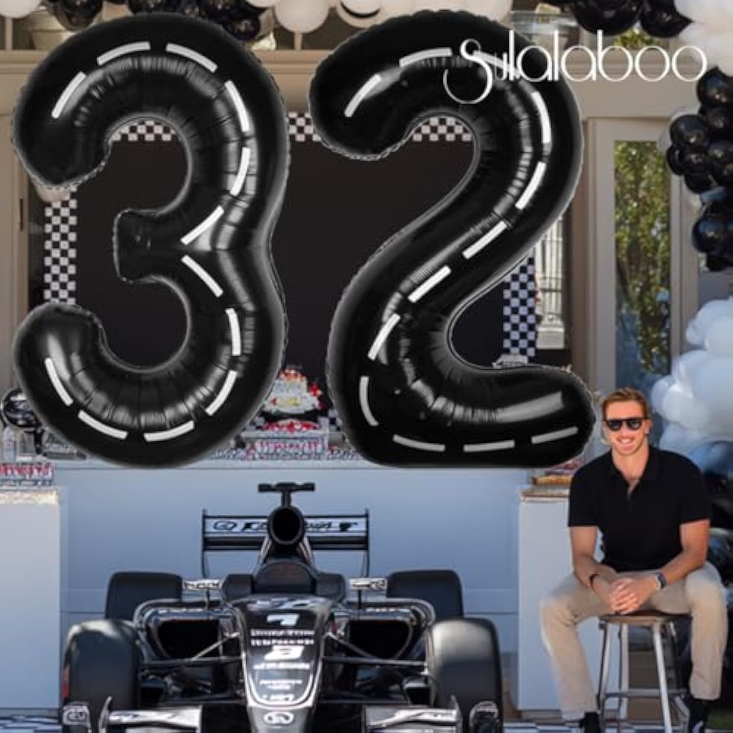 40" Black Race Car Number Balloons 0–9 for Boys’ Birthday, Track & Party Decor