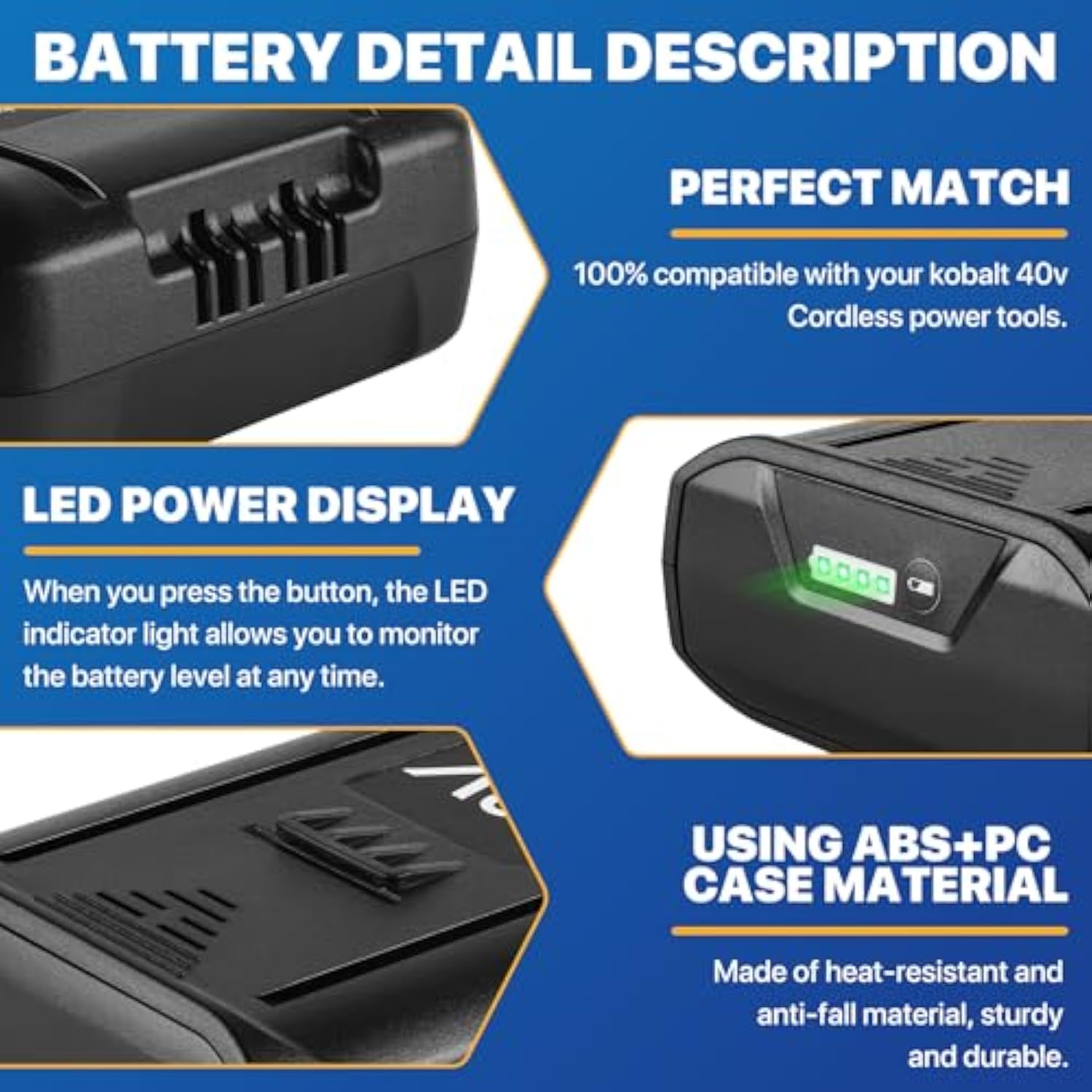 40V 6.0Ah Replacement Battery For Kobalt 40V Battery Max 2540C-06, Rechargeable Lithium Ion Battery For Kobalt Kb640-03 Kb540C-06 Kb240-06 Kb540-06 For Cordless Power Tools