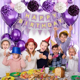 Purple Birthday Party Decorations, Happy Birthday Banner, Fringe Curtain, Star-Shaped Foil Confetti Balloons, Girl Woman 13Th 16Th 18Th 20Th 30Th 40Th 50Th 60Th Birthday Decorations (Purple)