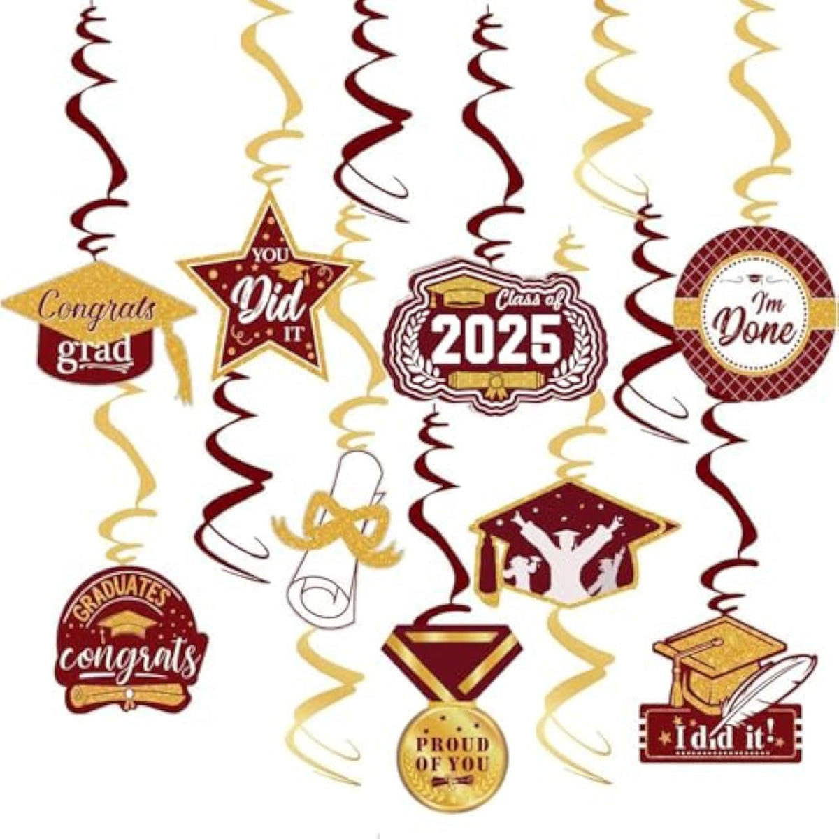 Graduation Party Decorations Maroon Gold 2026/Burgundy Gold Graduation Deororations Fsu Asu/Hanging Swirls 15Pcs Class Of 2026 Maroon Classroom Grad Decorations