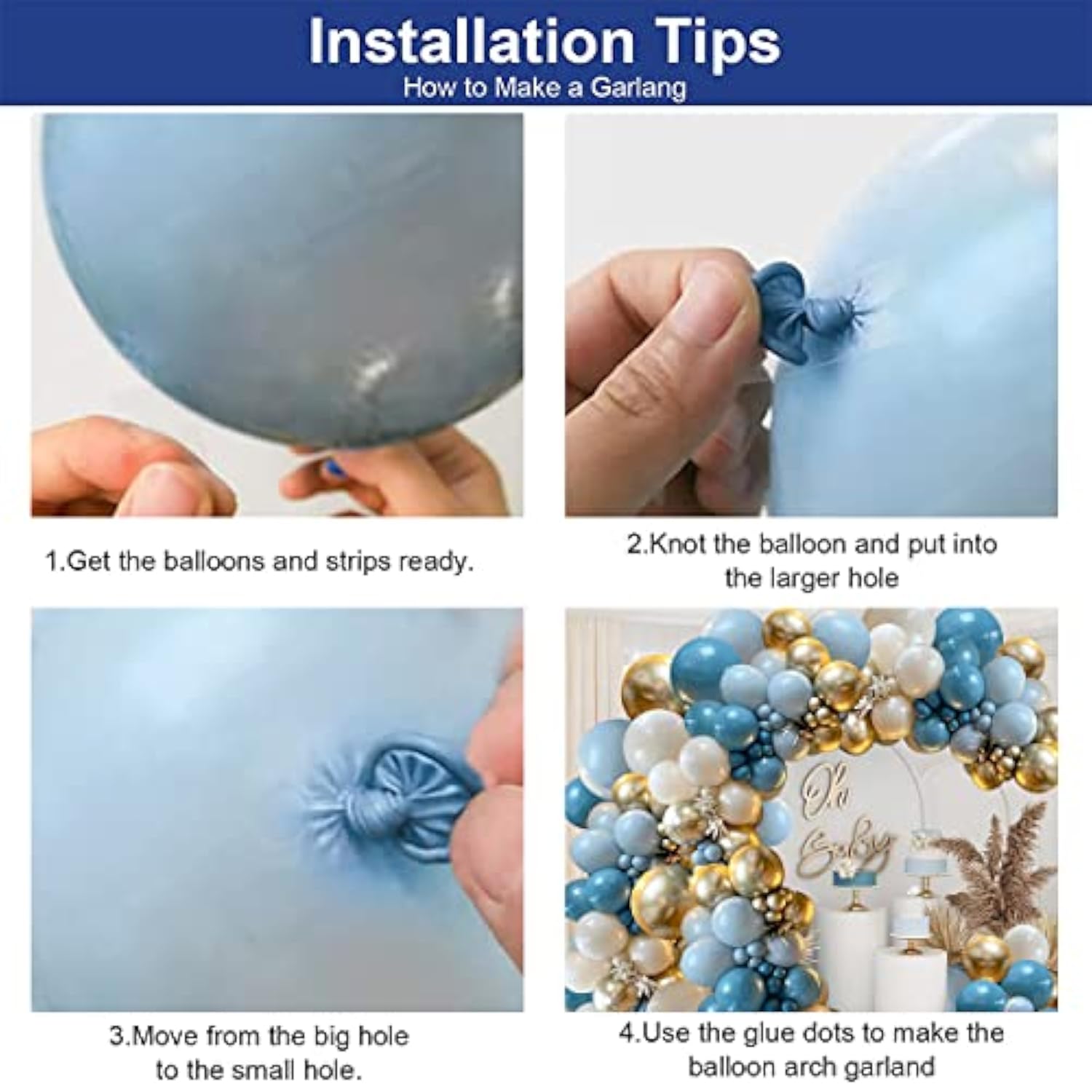 Dusty Blue Balloons Garland Kit, Fog Blue Royal Blue Pastel Blue Sand White Metallic Gold Latex Balloons For Boy Baby Shower Bridal Shower Wedding Anniversary Birthday Party Decorations Supplies……