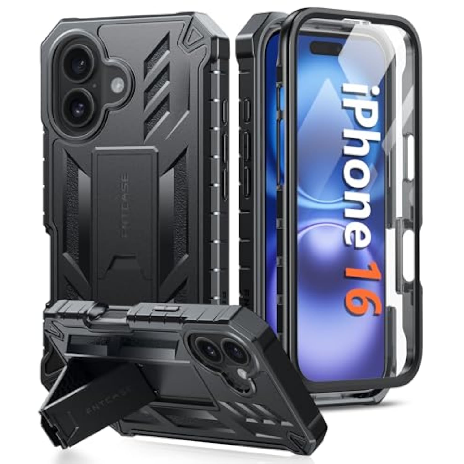 For Iphone 16 Phone Case: For Iphone 16 Case With Kickstand Shockproof Military Grade Protective Cover - Dual Layer Full Protection Sturdy Matte Textured Drop Proof - 6.1 Inch Black