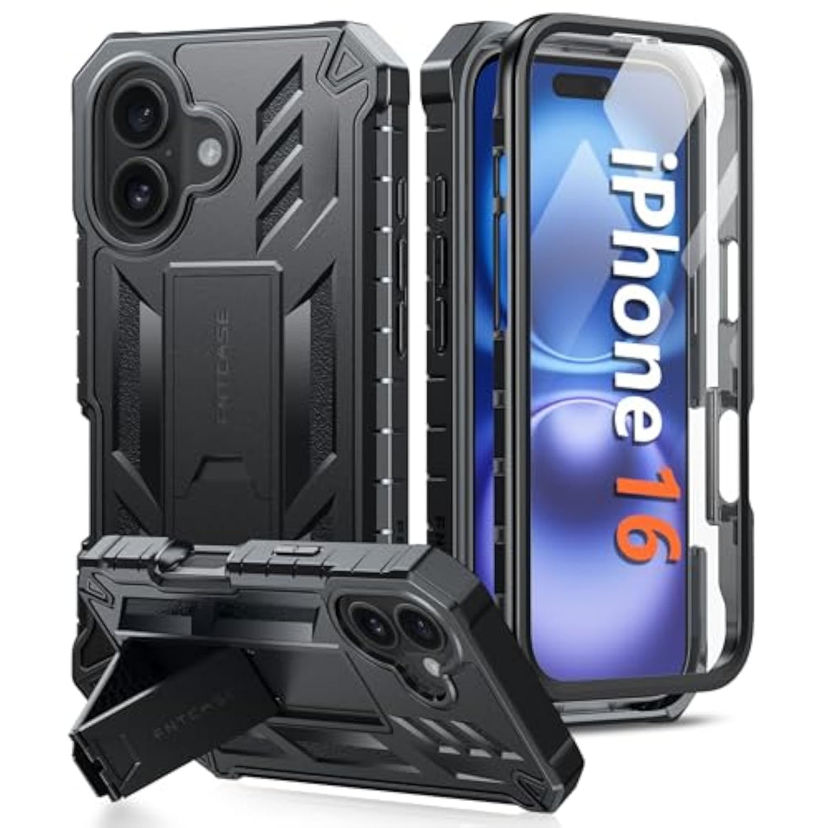 For Iphone 16 Phone Case: For Iphone 16 Case With Kickstand Shockproof Military Grade Protective Cover - Dual Layer Full Protection Sturdy Matte Textured Drop Proof - 6.1 Inch Black