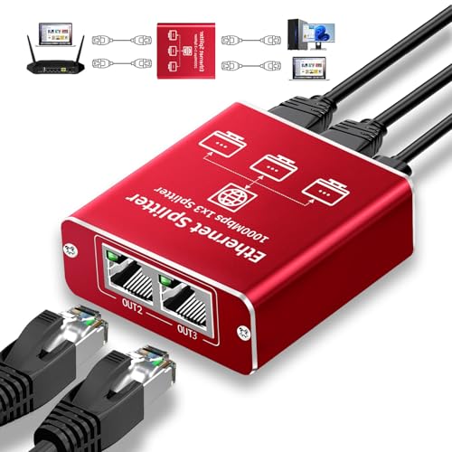 Ethernet Splitter 1 To 3 High Speed 1000Mbps, Gigabit Ethernet Splitter, Lan Splitter Dual Lan Rj45 Port Router Switch For Cat5/5E/6/7/8 Cable, Ieee 802.3 Compliant Plug And Play