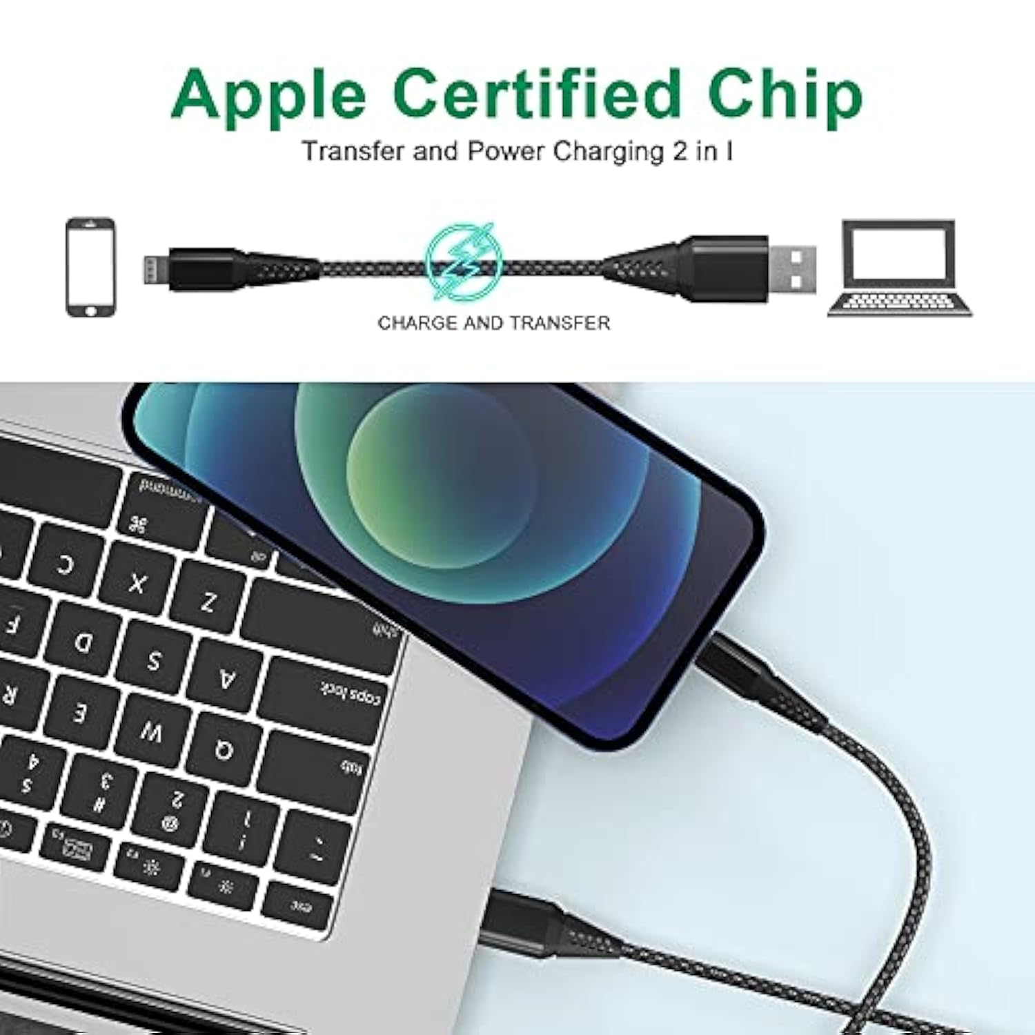 Iphone Charger Cord 20Ft/6M [Apple Mfi Certified] Lightning Cable Extra Long Iphone Charging Cord Nylon Braided Fast Apple Charger Cable 2.4A For Iphone 12 11 Pro X Xs Max Xr/8 Plus/7 Plus/6/6S Plus
