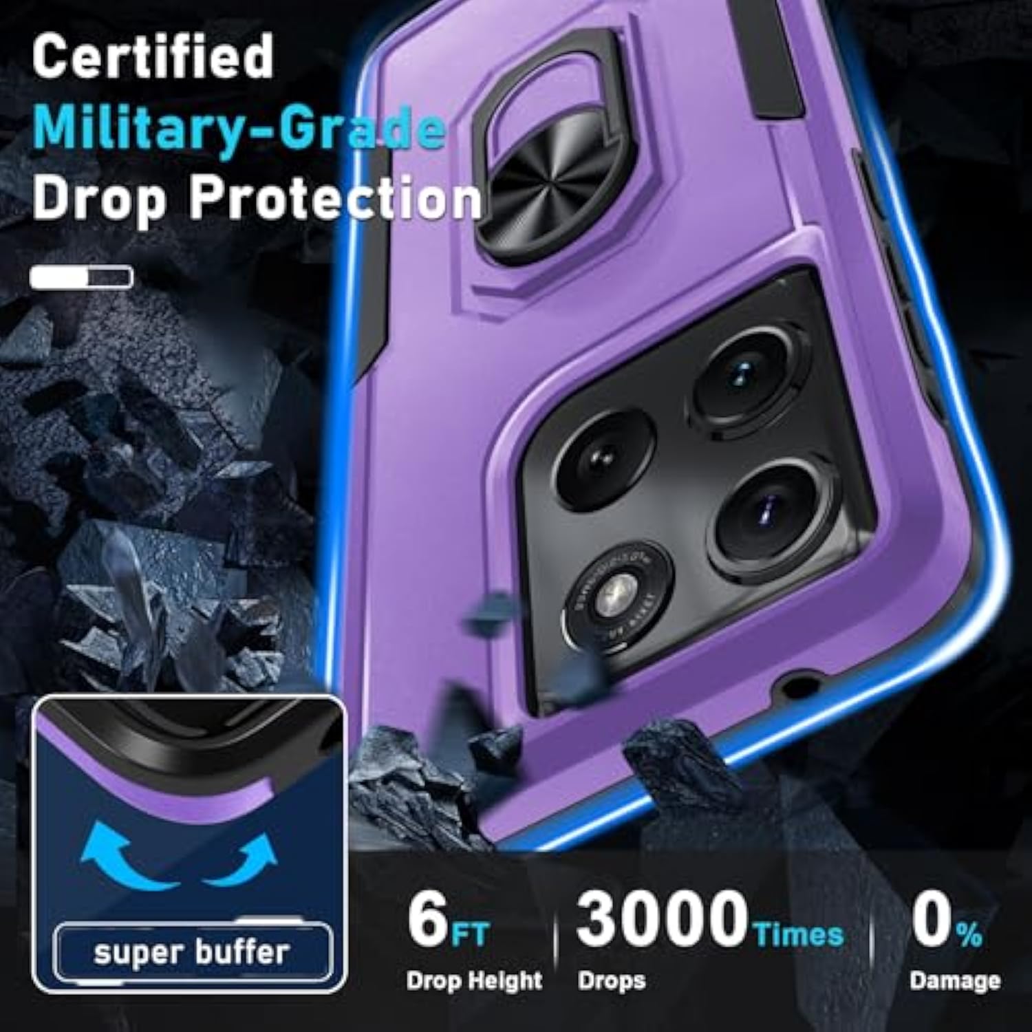 Compatible With Motorola Moto G Stylus 5G 2025 Case With Screen Protector,Heavy Duty Shockproof Full Body Protective Cover Built In Rotatable Metal Ring Holder Kickstand,Lavender