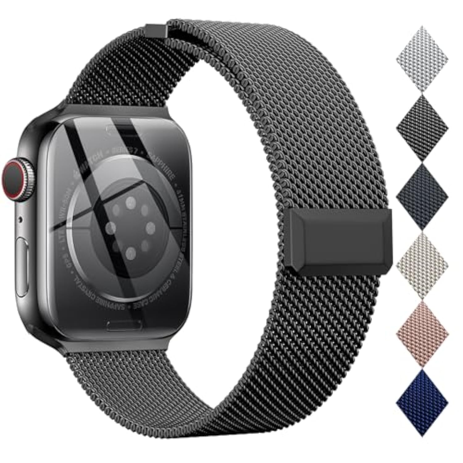 Compatible With Apple Watch Band 44Mm 45Mm 46Mm 49Mm,Stainless Steel Mesh Loop Magnetic Clasp For Iwatch Ultra Series 10 9 8 Se 7 6 5 4 3 2 1Women Men -49/46/45/44Mm Black