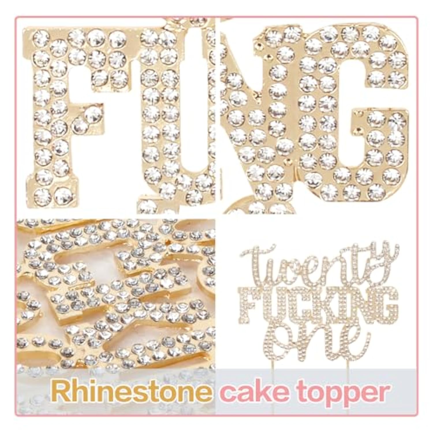 Twenty-One Funny Gold Rhinestone Cake Topper - Cheers To 21 Years Old,Happy 21St Birthday Party Cake Centerpieces Topper Decorations.