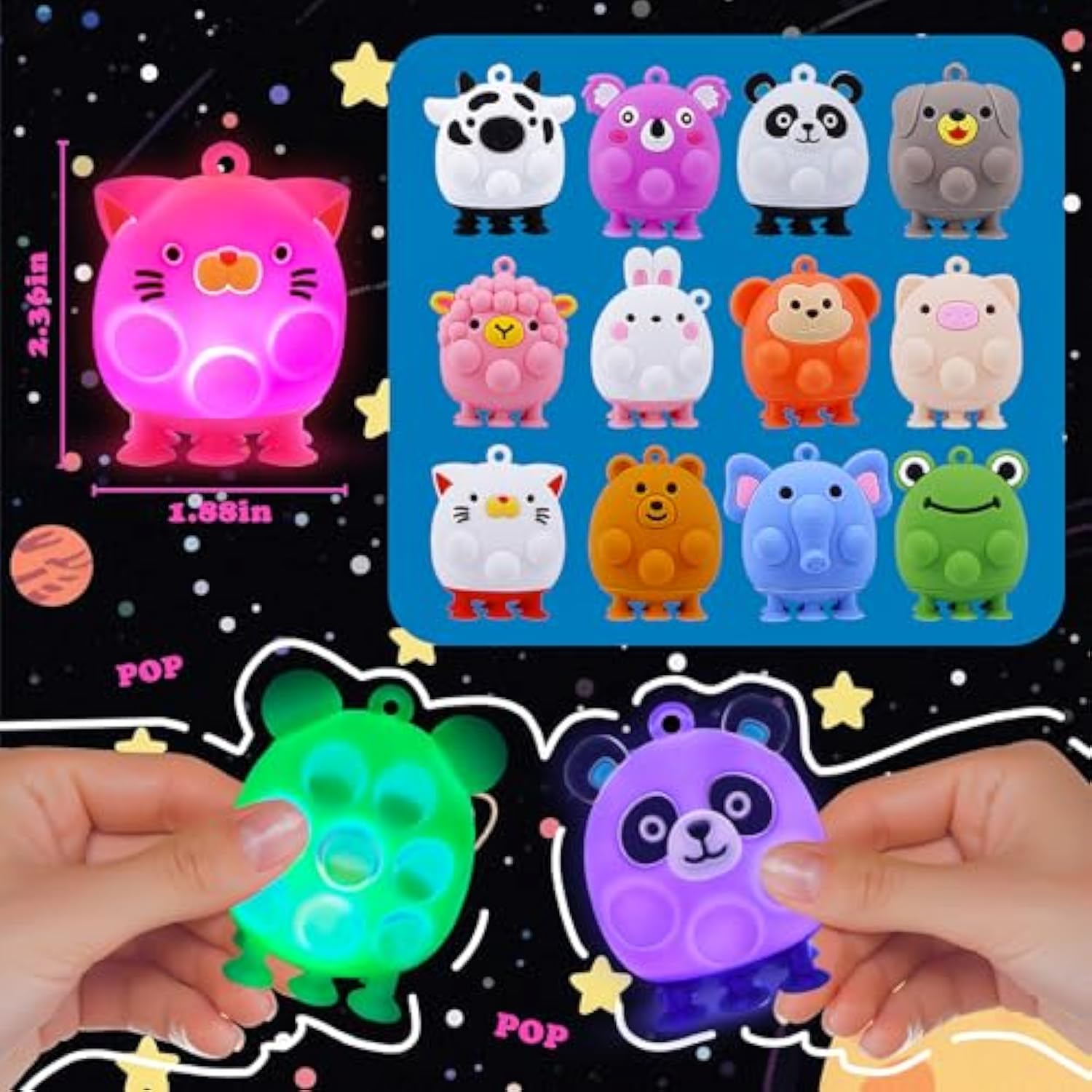 Light Up Animal Pop Fidget Toys, 12 Pcs Silicone Suction Toys, Glow Party Favors For Kids, Goodie Bags Stuffers, Birthday Gifts, Bulk Toys Prizes, Classroom Prizes