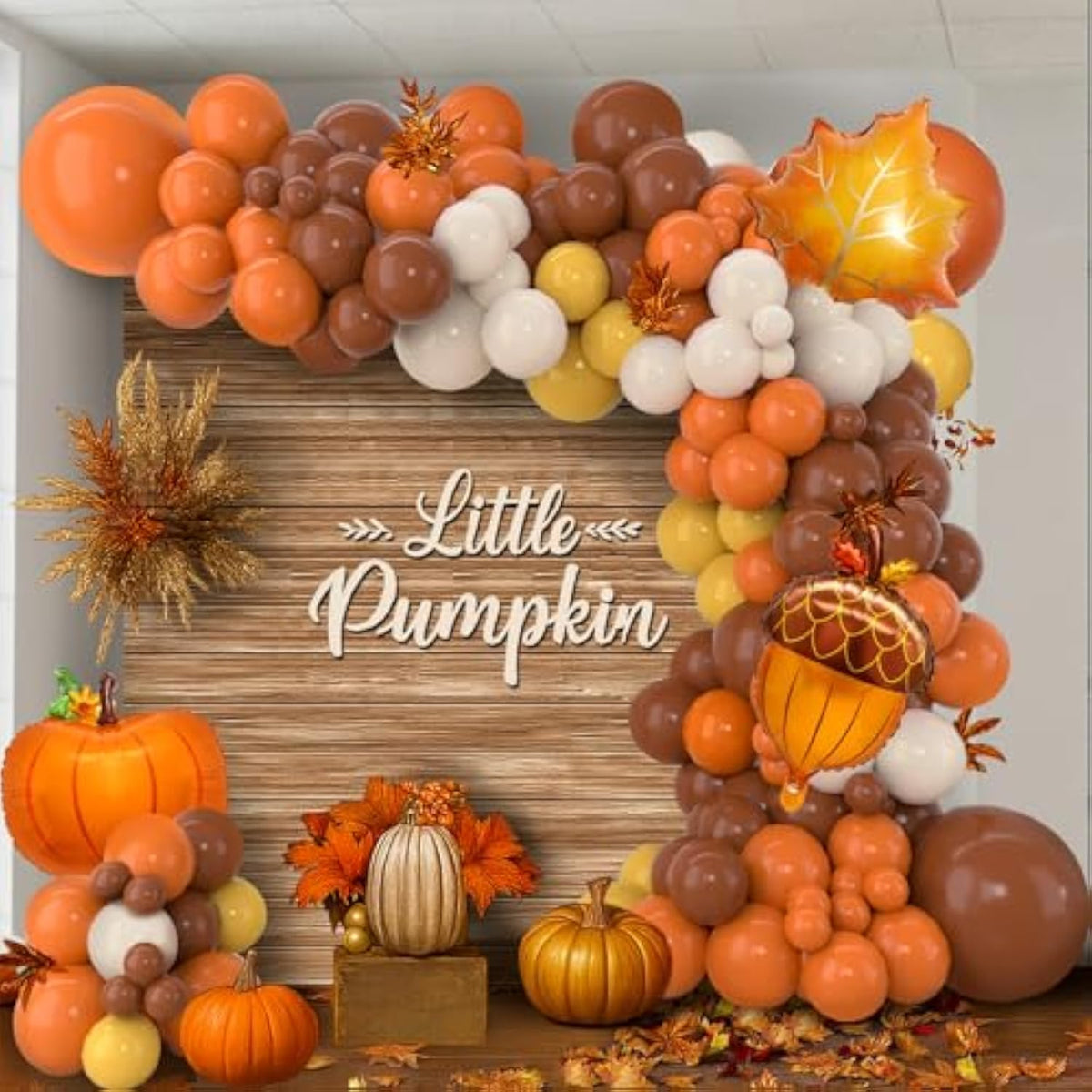 Pumpkin Fall Balloon Arch Kit with Orange Brown White Balloons for Thanksgiving Party