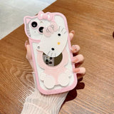 Cute Kawaii Cartoon Phone Case For Iphone 16 Plus Built-In Makeup Mirror For Women Girls, Soft Silicone Transparent Protective Phone Case For Iphone 16 Plus 6.7 Inch, Pink