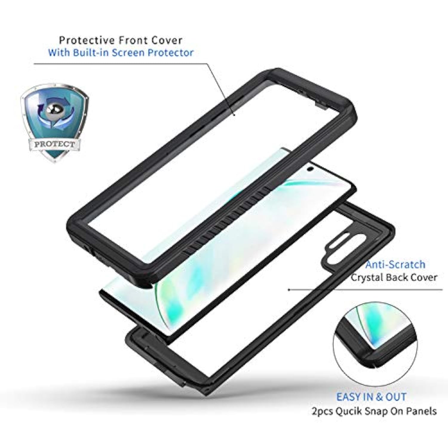 Galaxy Note 10+ Plus Case, Built-In Screen Protector [Compatible With Fingerprint Id], Ip68 Waterproof Dustproof Shockproof Full Body Protective Cover For Samsung Galaxy Note 10+ / Note 10+ 5G