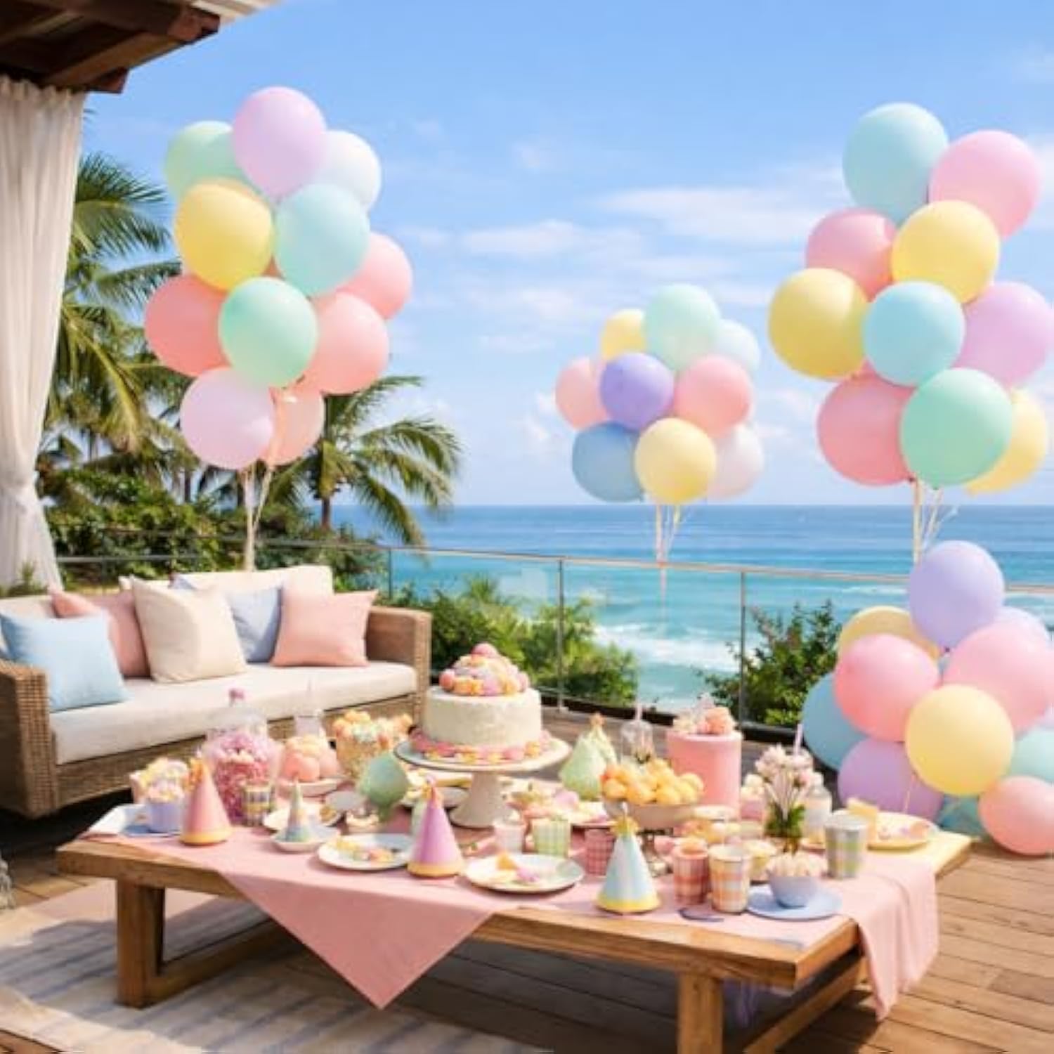 Pastel Macaron Latex Balloons 120 Pack – 10 Inch Balloon Arch & Garland Kit With Strip, Glue Dots & Ribbon – Birthday, Baby Shower, Wedding & Party Decorations