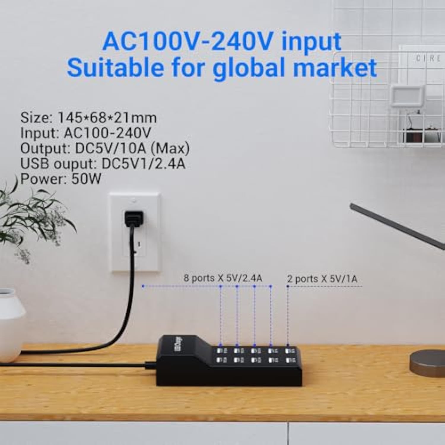 10-Port Usb Charger Station, 50W10A Multiport Charger Hub For Iphone, Galaxy, Ipad & More