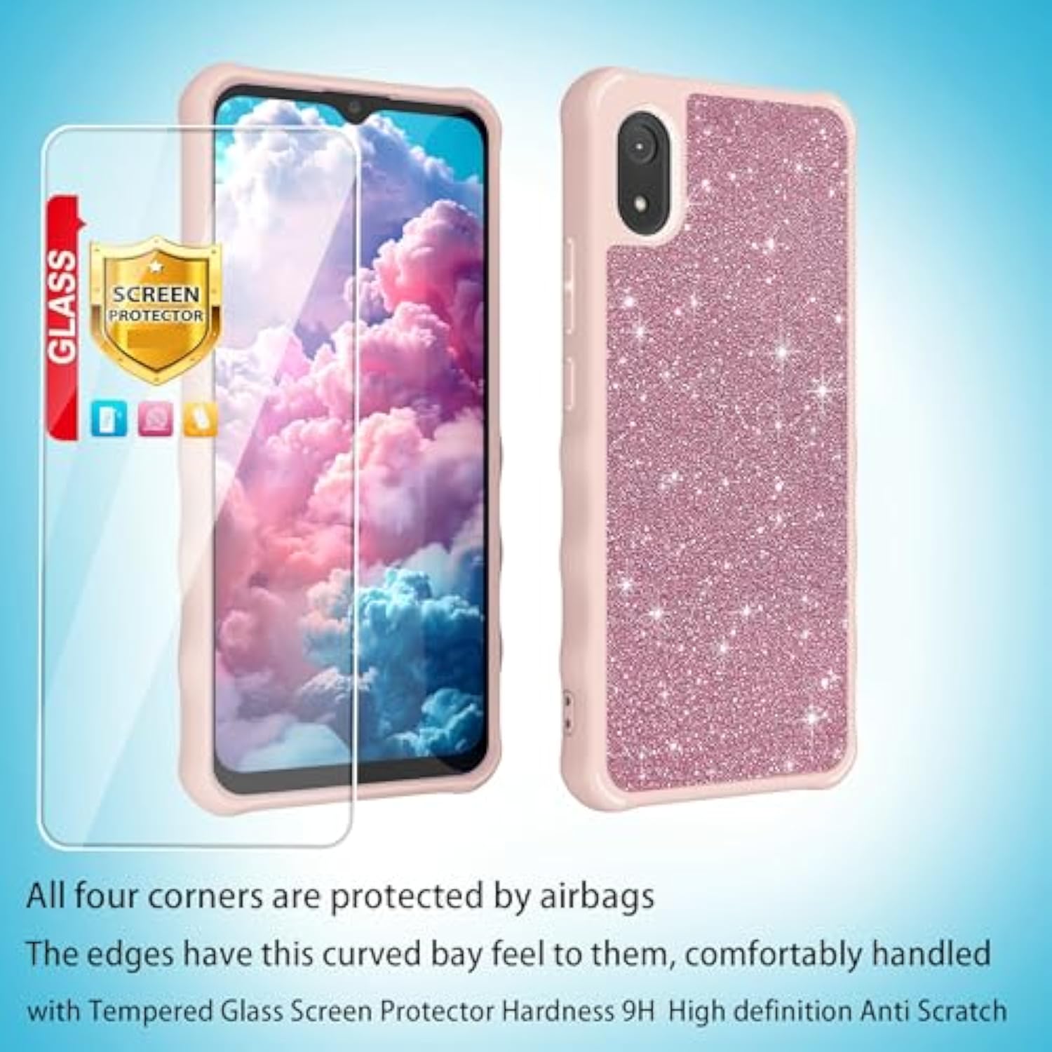 Compatible For Cloud Stratus C8 Leather Phone Case Cover With Tempered Glass Screen Protector Mirror Ring Glitter Powder Mobile Phone Holder