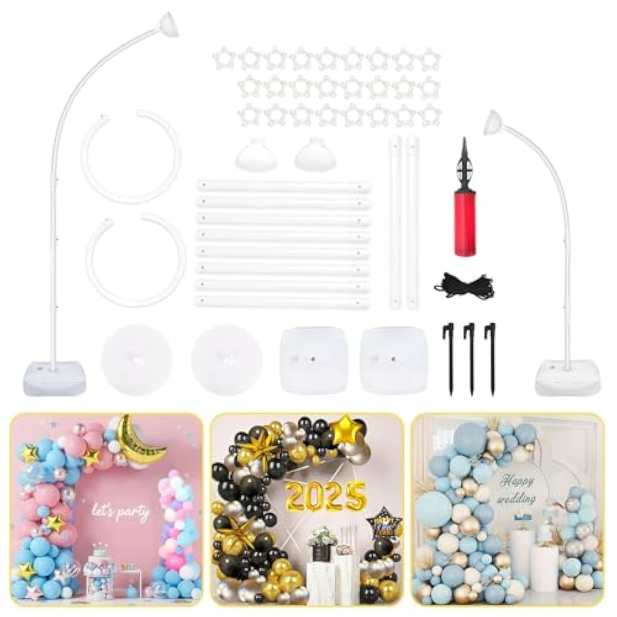 8.2Ft & 6Ft Balloon Arch Stand Kit, Black Half Arch Balloon Stand With Base For Floor, Free Bending Top Balloon Column Kit For Wedding Birthday Baby Shower Graduation Party Decorations