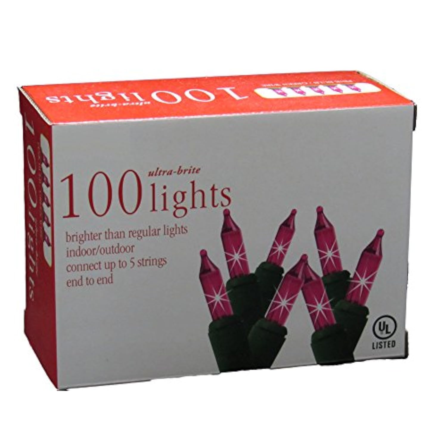 Holiday Pride Pink Lights With Green Wire - 100 Count Pink Christmas Tree Lights (22.5 Ft) - Indoor/Outdoor Use - Ul Lis