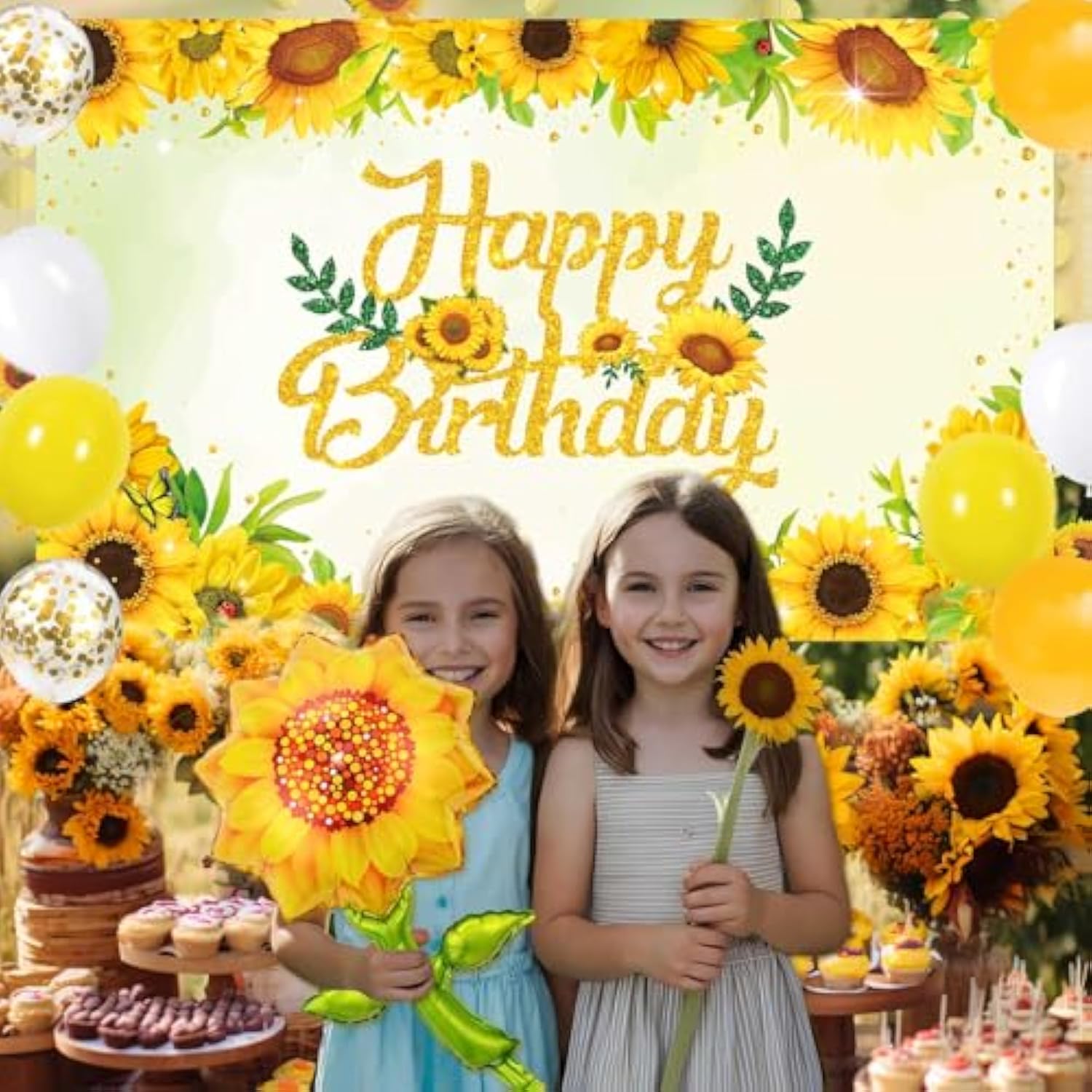Sunflower Birthday Secorations Sunflower Party Decorations With Sunflower Garland, Sunflower Balloons, Sunflower Backdrop, Pompoms, Sunflower Birthday Banner, Party Supplies For Women And Girls