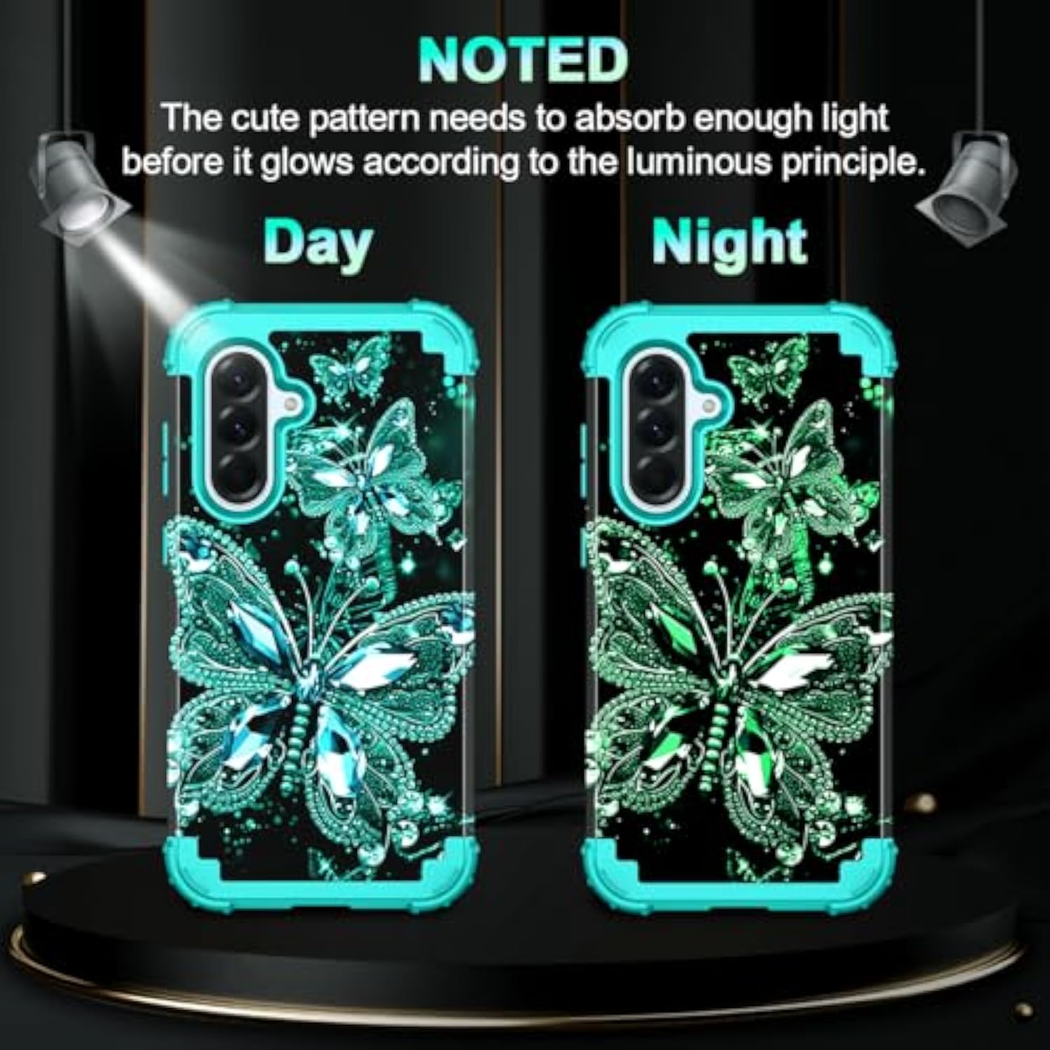 For Galaxy A36 5G/A56 5G Case,Glow In The Dark Three Layer Heavy Duty Shockproof Full Protection Hard Plastic Bumper+Soft Silicone Protective Case For Samsung Galaxy A36/A56 5G 2025,Blue Black