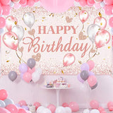 Pink and Rose Gold Birthday Party Backdrop Banner for Women and Sweet 16