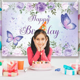 Purple Butterfly Birthday Banner 59x36 Inch for Girls and Women Party