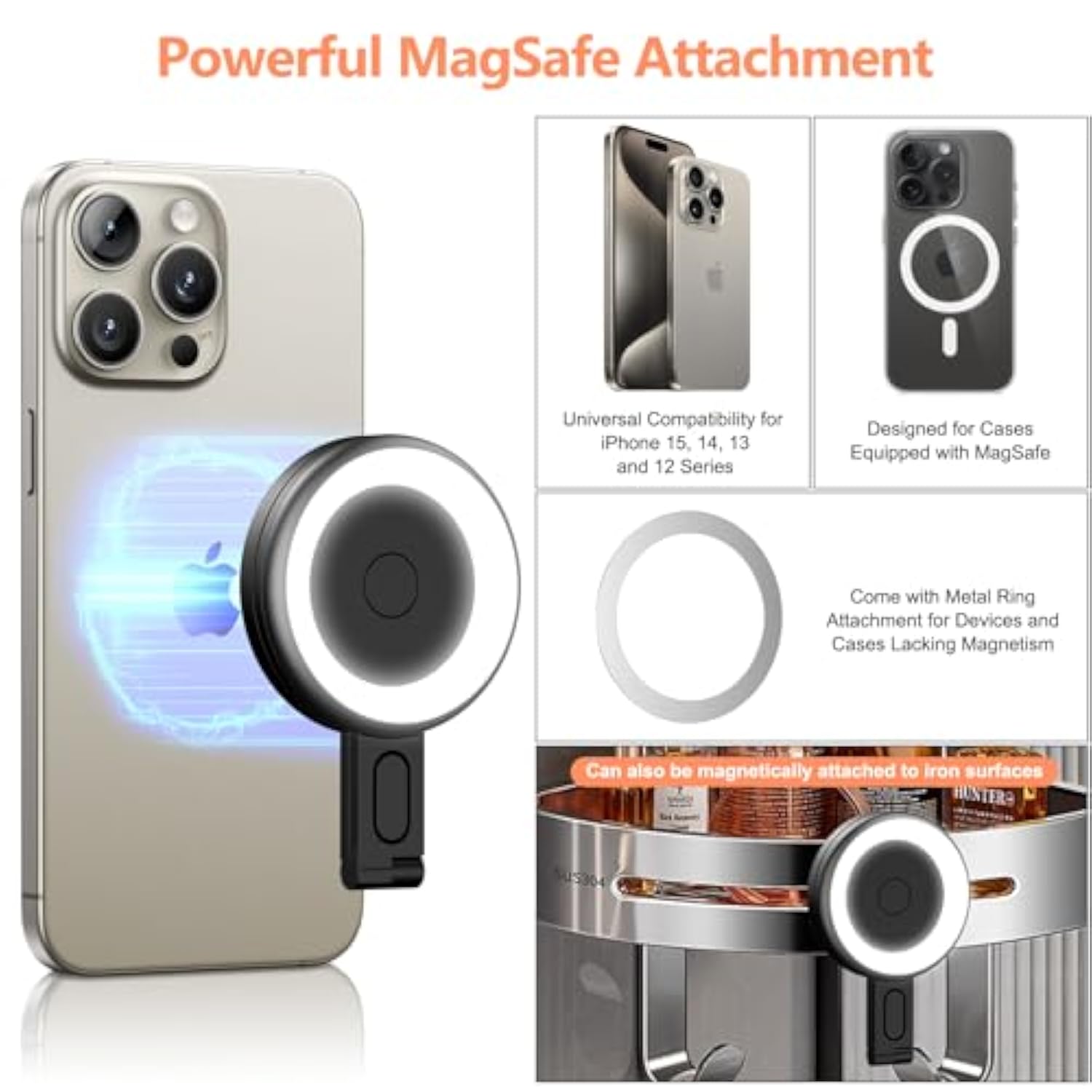 Magnetic Selfie Light - Magsafe Compatible Led Phone Light Included Sticky Ring, 6 Lighting Modes Ring Light For Phone Tiktok Zoom Live Streaming Vlogging Video Conference - Black
