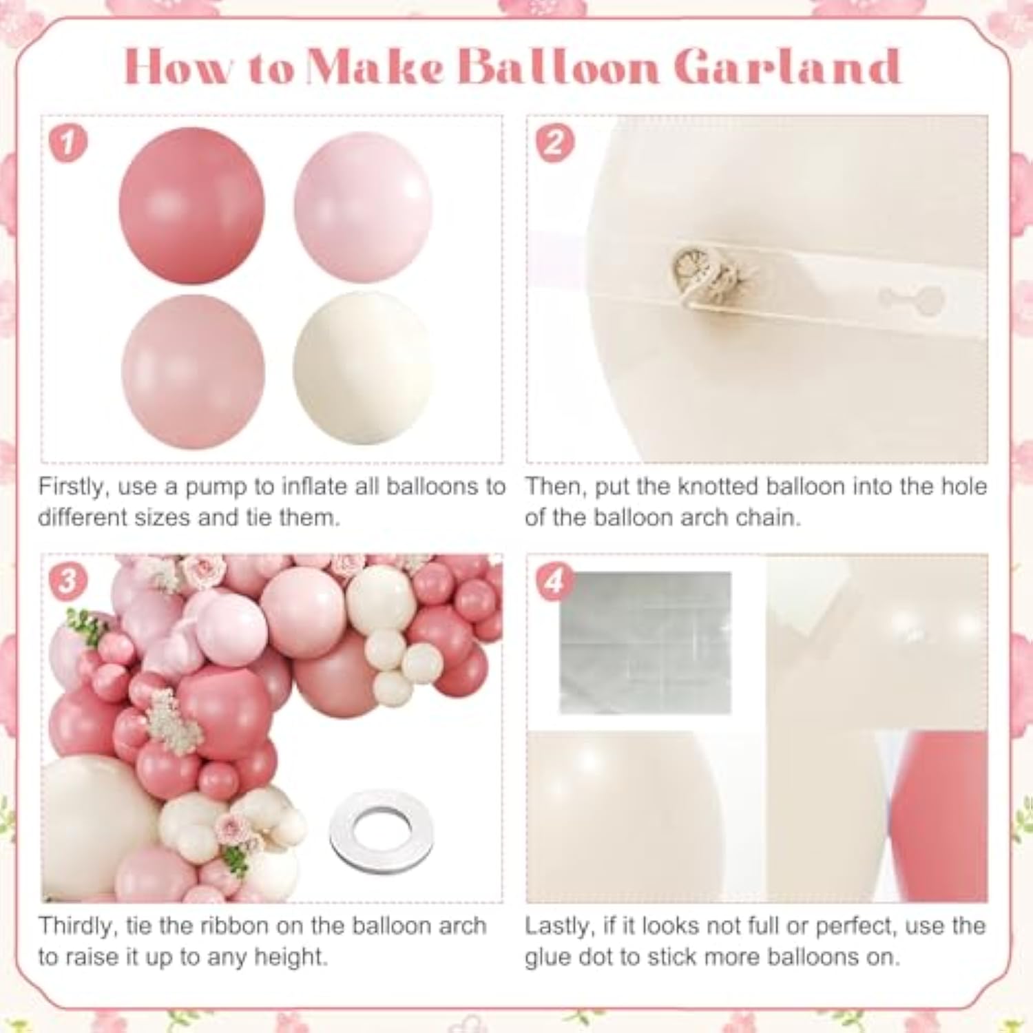 Pink Balloon Arch Kit, 124Pcs Pastel Light Dusty Blush Pink Sand White Balloons For Birthday Baby Shower Wedding Gender Reveal Decorations