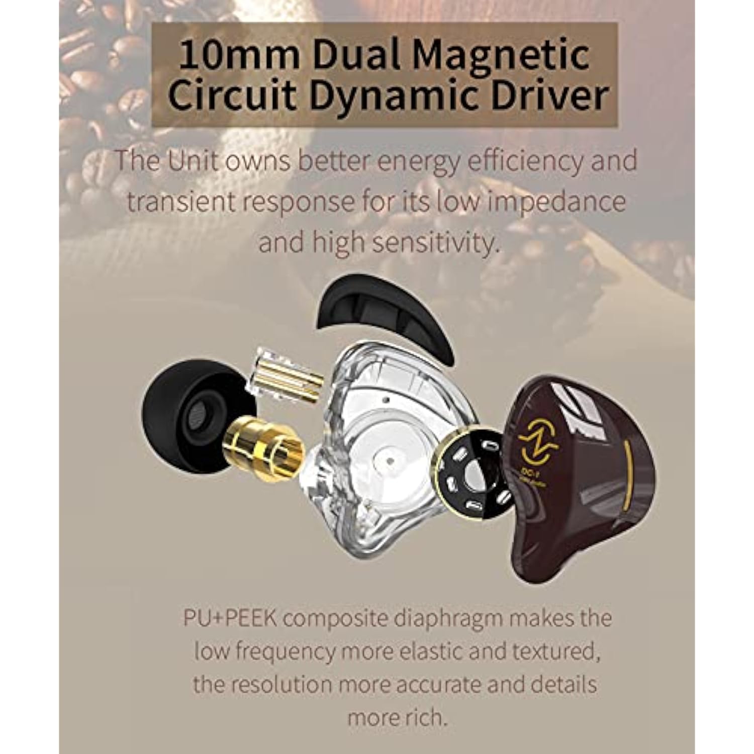 Ccz In Ear Monitor Wired Earbud In Ear Headphones,1Dd Hifi Bass Immersive Sound Earphones, For Drummer Musicians Singer Stage Earbuds, Patented Ear Tips Headset, Coffee Bean(Brown No Mic)