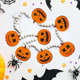 5.4Ft Halloween Wooden Bead Garland with Pumpkin Charms for Fireplace Wall Decor