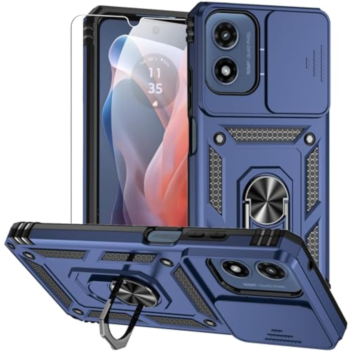 Moto G Play 5G 2024 Case with Screen & Camera Protection Military-Grade Kickstand Blue