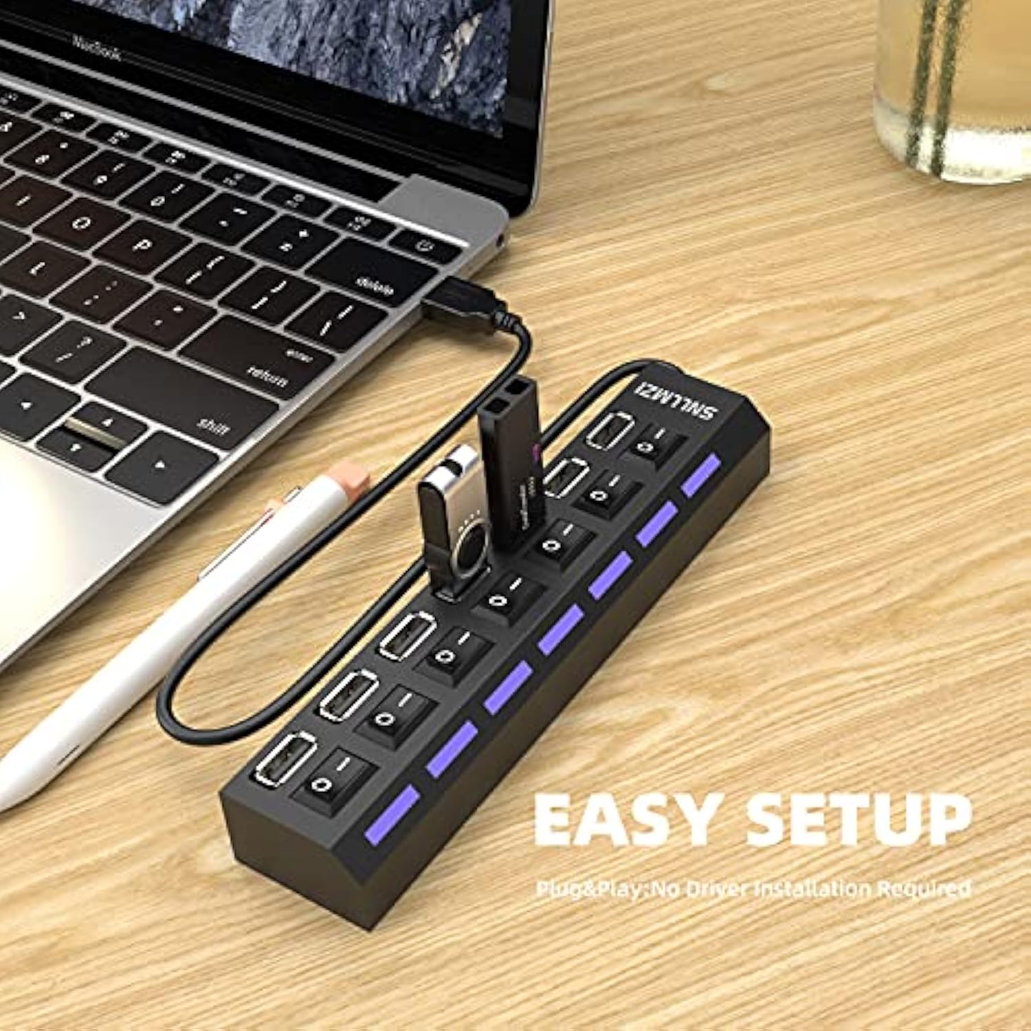 Usb Hub, 7 Port Usb 2.0 Hub Led Portable High-Speed Compatible For Imac Pro, M