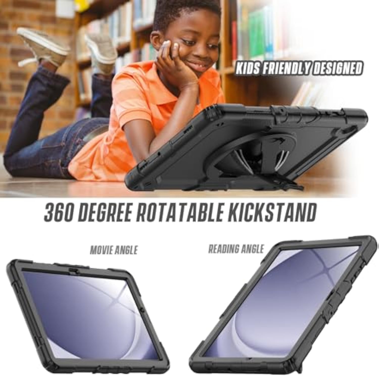 Case Compatible With Galaxy Tab A9+ Plus 11 Inch Model Smx210/X216/X218 With Screen Protector Pen Holder Stand Shoulder Strap Handle Grip | Black