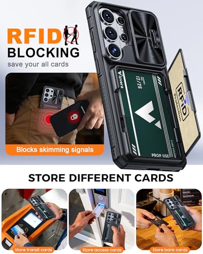 for  Galaxy S26 Ultra Case Wallet RFID [Cards Holder][Camera Cover][Edge Raised] Full Body Rugged Shockproof Silicone Phone Case for Galaxy