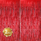 2 Pcs Red Door Streamers Tinsel Curtain Party Streamers Backdrop Fringe Foil Wall Background For Birthday Valentine'S Day Christmas Wedding Party Decoration(3.28 Ft X 6.56 Ft)