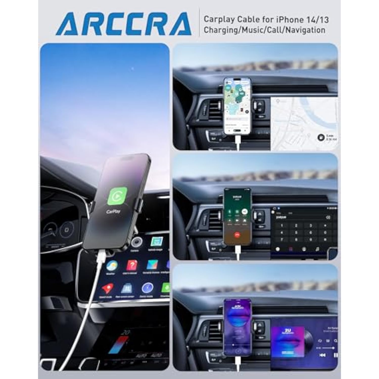 Car Apple Carplay Cable, 2Pack Car Charger Cord Usb A To Lightning Cable For Iphone 14/13/12/11/Pro Max/Xs/Xr/X/8/7/6 Plus/Se, Ipad 9/8/7/6/5, Ipad Mini 5/4/3/2, Air 3/2 Fast Charging Cord 3Ft White