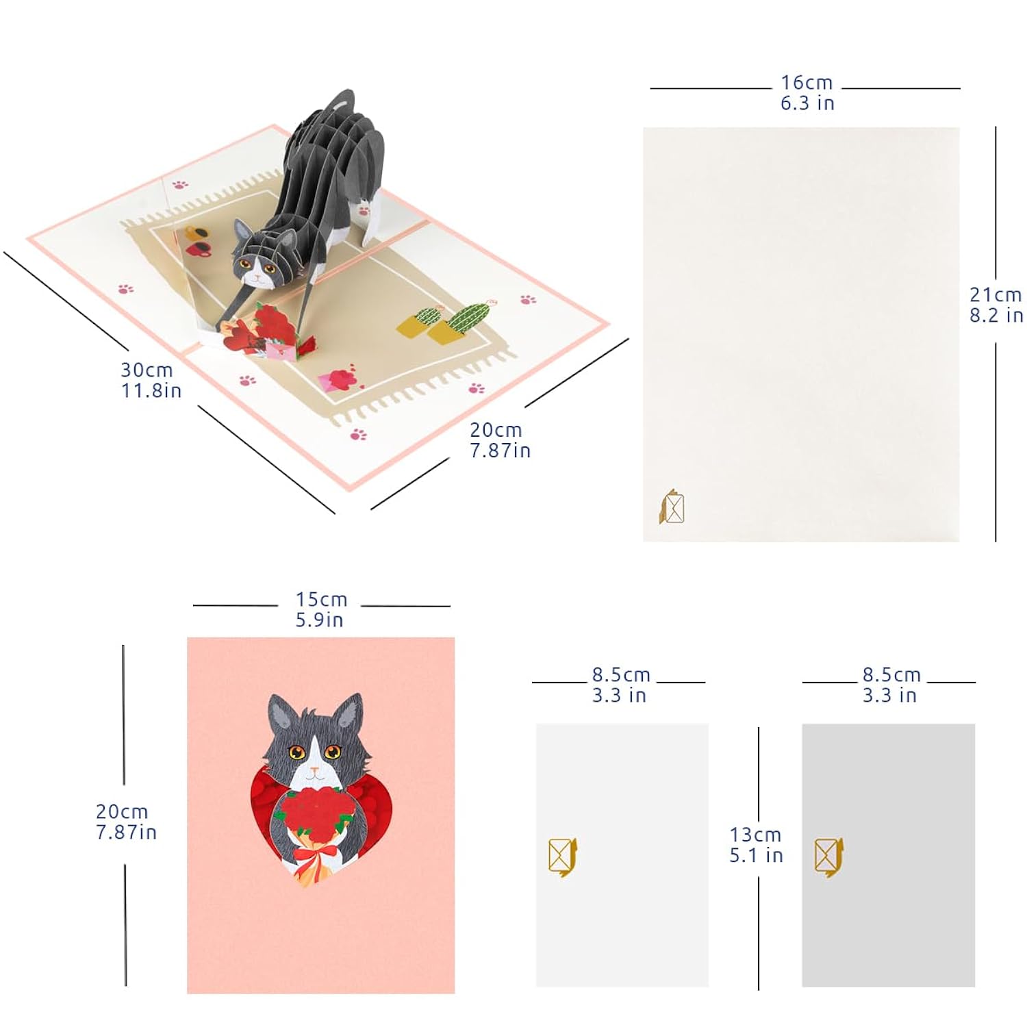 Valentine Pop Up Cards 3D Cat Birthday Card Happy Valentine'S Day Greeting Card Thinking Of You Card For Her & Him Women & Men Mom & Dad With Envelope And Blank Note.