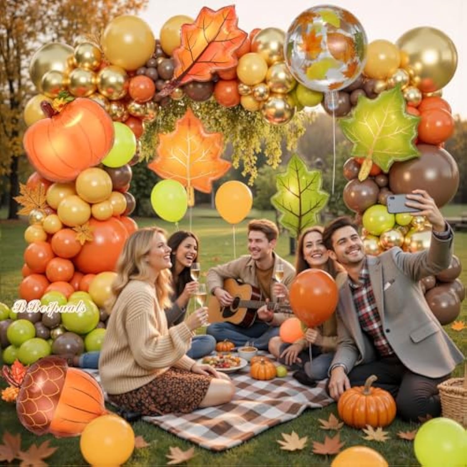 158PCS Fall Balloon Arch Kit with Pumpkin Acorn Maple Leaf Balloons for Thanksgiving