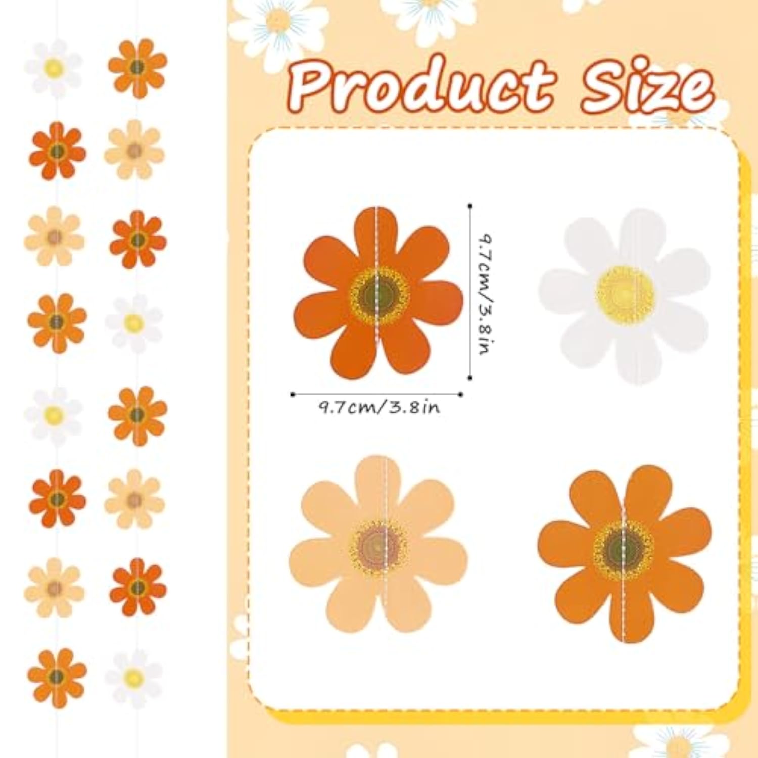 8Pcs Daisy Groovy Party Hanging Banners Daisy Polka Dot Garland Hippie Party Supplies Streamer Paper Banners For Birthday Wedding Bridal Shower Spring Party Decor
