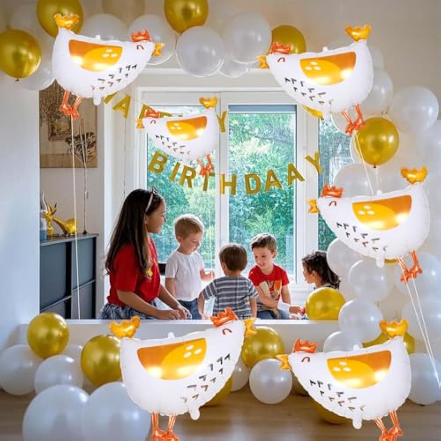 6Pcs Chicken Balloons,White Walking Farm Hen Animals Balloons For Birthday Baby Shower Party Decorations