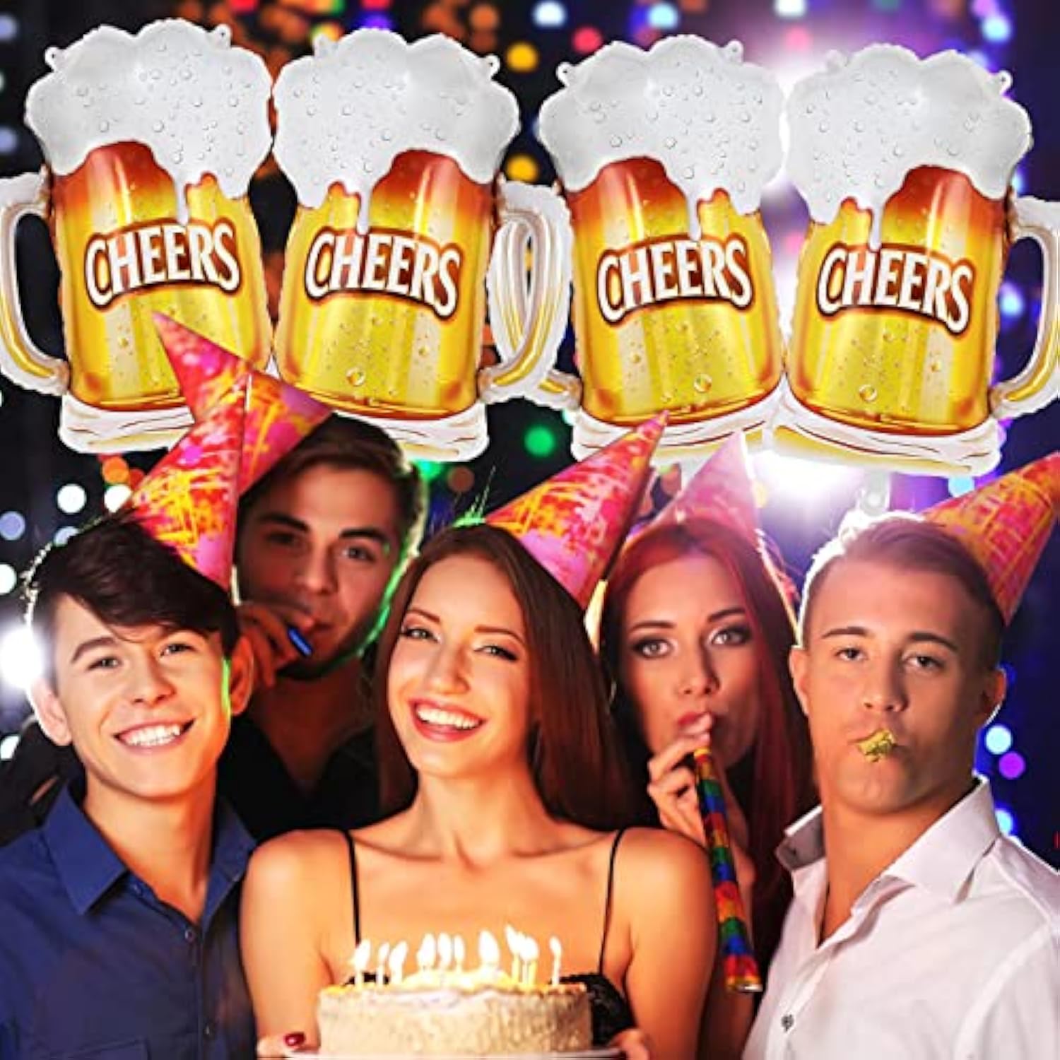 Beer Mug Cheers Balloons, 28 Inch Large Beer Cup Foil Balloons, 6 Pcs Beer Mylar Helium Balloons For Birthday Bachelorate Beer Themed Party Decoration