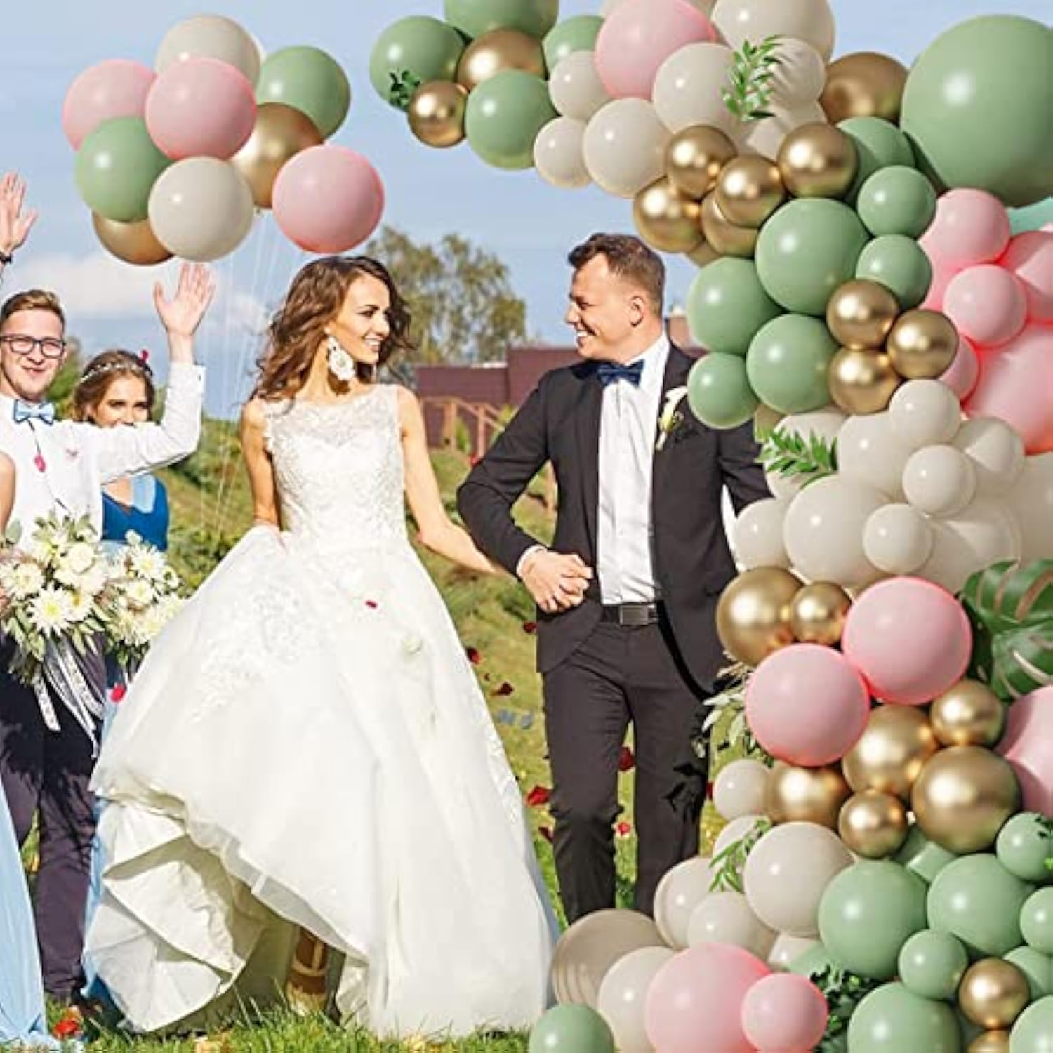 Sage Green Pink Balloons Garland Kit,133Pcs Olive Green Blush Pink Sand White Metallic Gold Balloons For Girl Baby Shower Bridal Shower Wedding Birthday Jungle Safari Woodland Party Decorations…