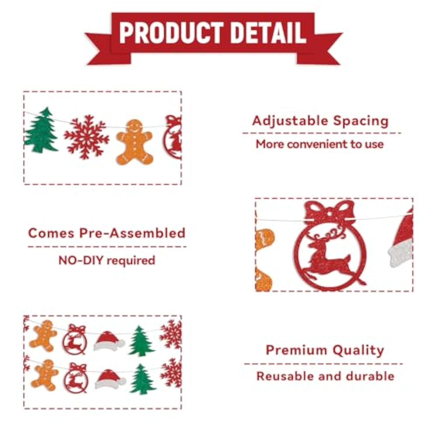 Christmas Tree Banner Garland with Hats Cookies and Snowflakes for Party Decor