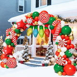 Christmas Balloon Garland Arch Kit, 158Pcs Red Green Gold White Balloons with Xmas Light Bulb Candy Cane Foil Balloon for Christmas Birthday New Year Party Decorations
