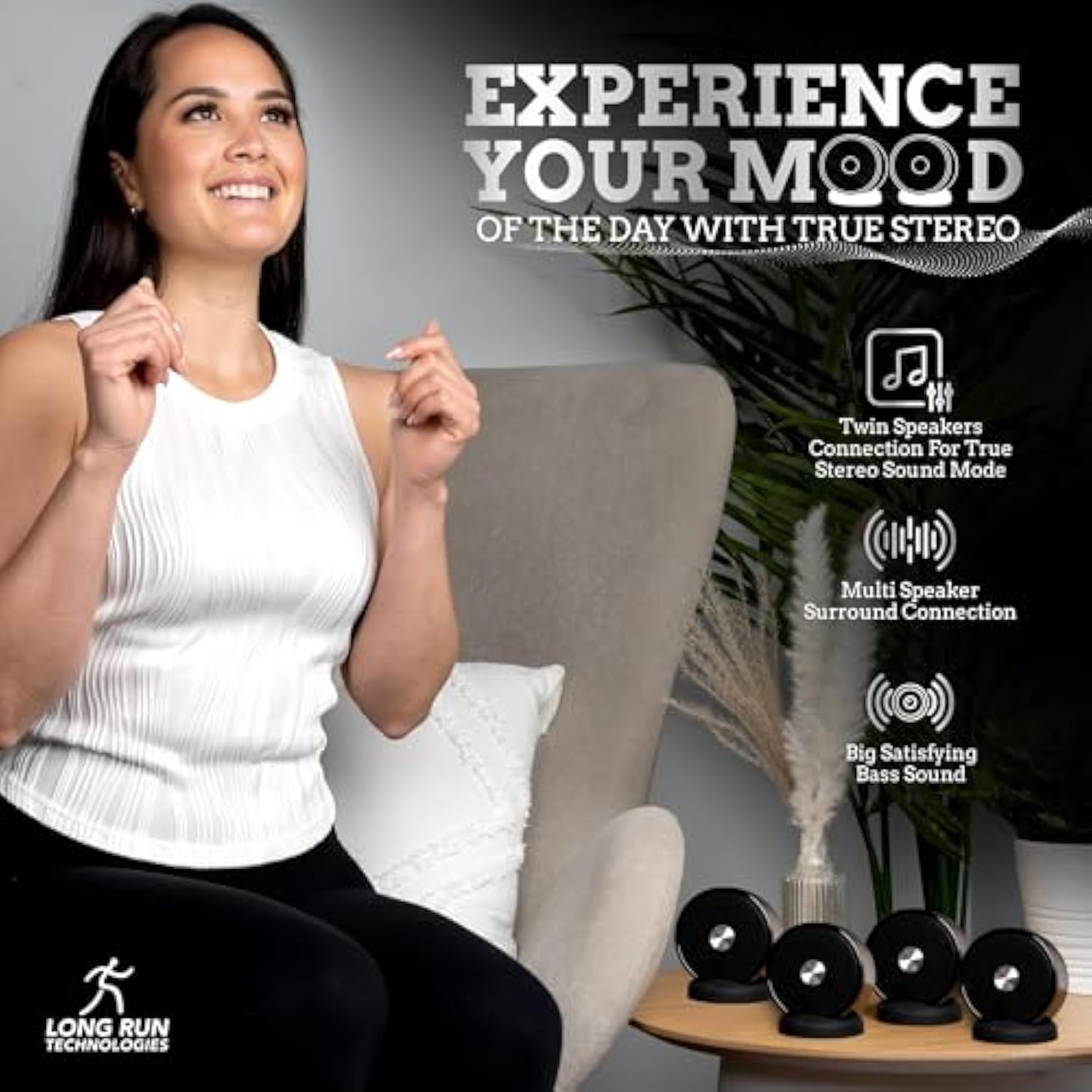 Bluetooth Speaker Set: Wireless Stereo Dual Pairing Portable Twin Tws System With Big Rich Bass Hi-Fi Multi-Room Indoor Outdoor Use Home Deck Pool Work Travel Party Camping Gift Decor Idea (Chrome)